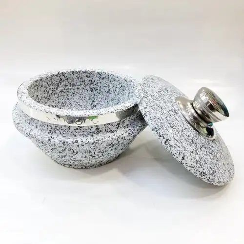 #5RYB1408; Stone pot with lid 14x8cm