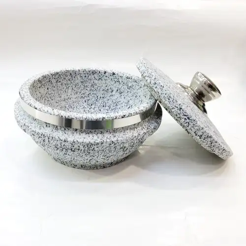 #5RYB1608; Stone pot with lid 16x8cm