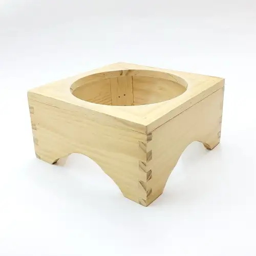 #6MFJ1675; Wooden stone bowl stand 16x7.5cm