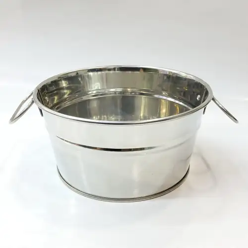 #B232-SS; Metal bucket round 15cm silver