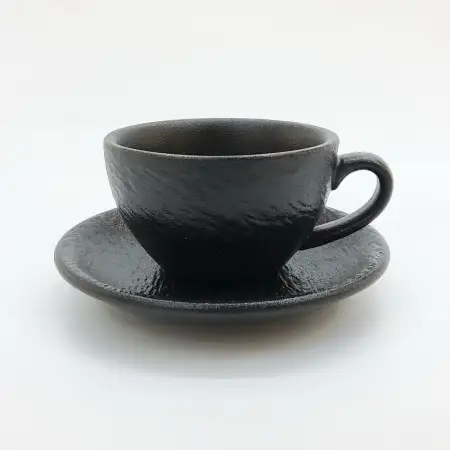 #BSEG200-BK; Ceramic coffee cup with sau..