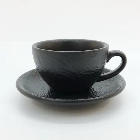 #BSEG250-BK; Ceramic coffee cup with sau..