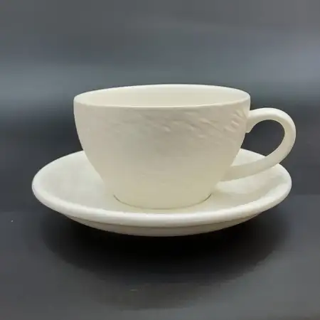 #BSEG250-WT; Ceramic coffee cup with sau..
