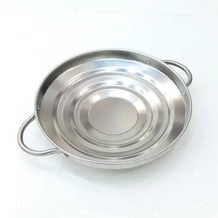 #GBL15; Metal tray with handle round 14...