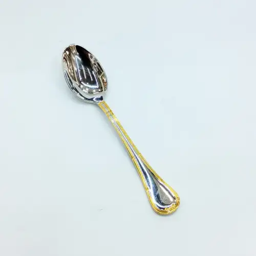 #HM9962; Stainless steel tea spoon w. golden color