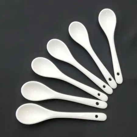 #KFS2; Ceramic coffee spoon small white..