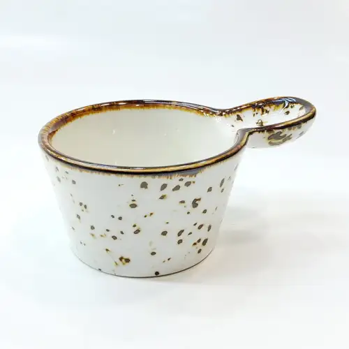 #KK1059-WT; Ceramic sauce dish with handle #KK1059-WT; Ceramic sauce dish with handle