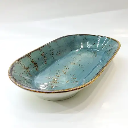 #KK1103-BL; Ceramic oval deep plate 9.5 ..