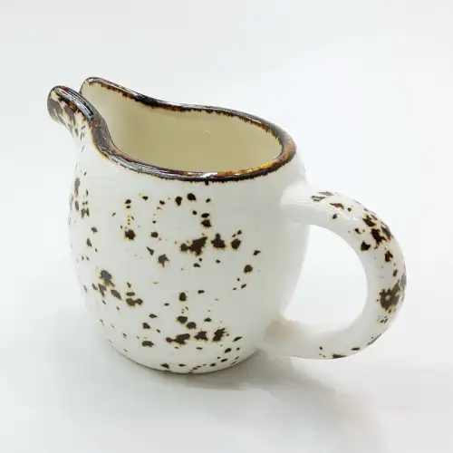 #KK1210-WT; Ceramic cream pot with handle 4 inches