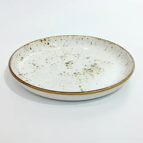 #KK1319-WT; Ceramic round plate 8 inches