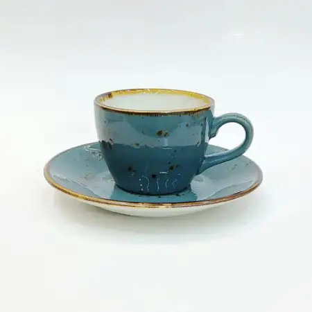 #KKE100-BL; Ceramic coffee cup with sauc..