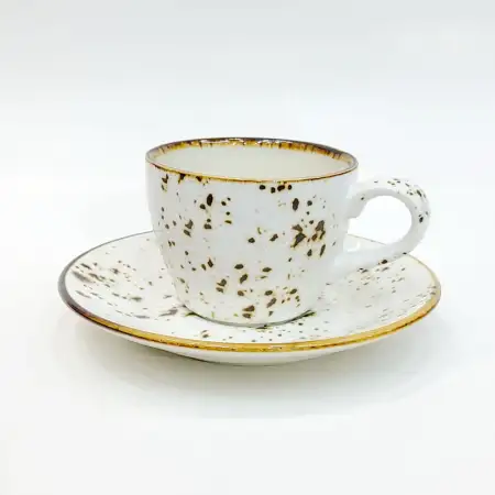 #KKE100-WT; Ceramic coffee cup with sauc..