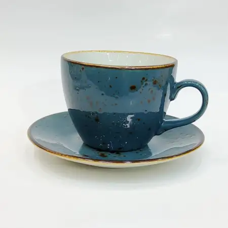 #KKE150-BL; Ceramic coffee cup with sauc..