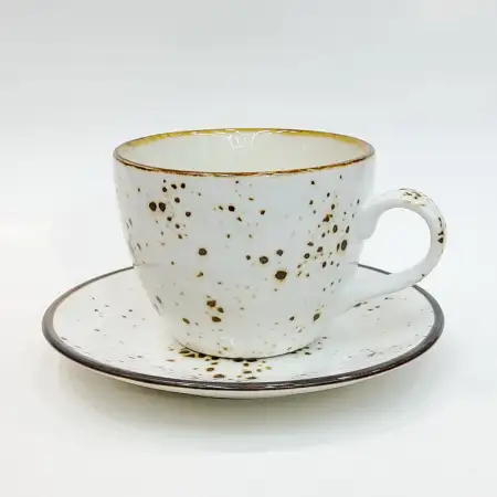#KKE190-WT; Ceramic coffee cup with sauc..