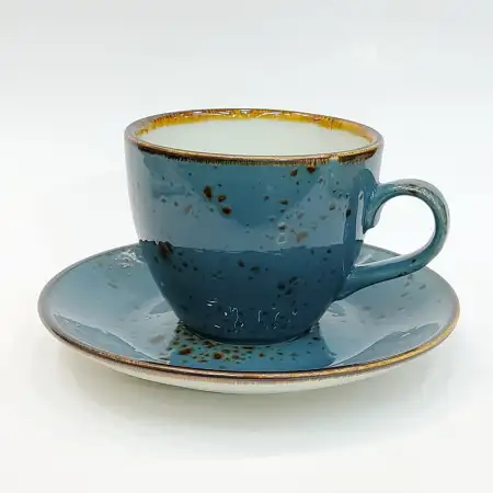 #KKE250-BL; Ceramic coffee cup with sauc..