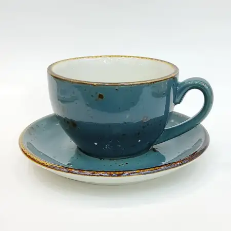 #KKEG220-BL; Ceramic coffee cup with sau..