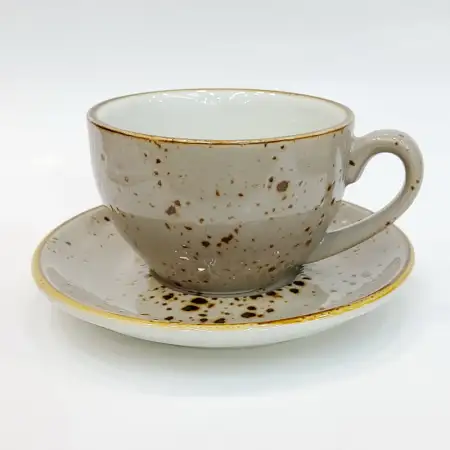 #KKEG220-CR; Ceramic coffee cup with sau..