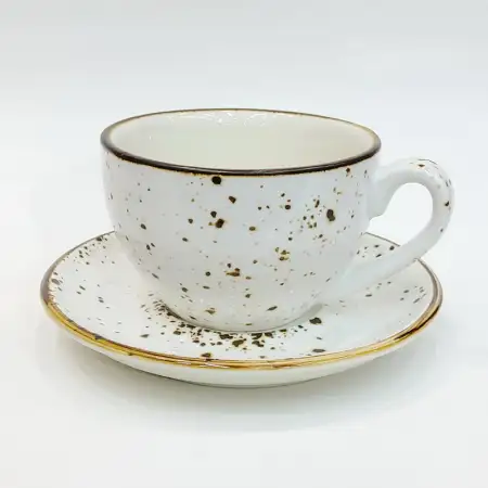 #KKEG220-WT; Ceramic coffee cup with sau..