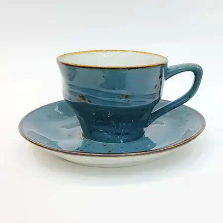 #KKW150-BL; Ceramic coffee cup with sauc..