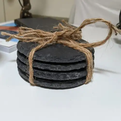 #SLT10R; Slate Coaster round Set Of 4; 10cm