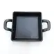 #YY085-1; Cast iron pan 12.5x12.5cm with wood tray