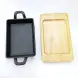 #YY086-1; Cast iron pan 11x16cm with wood tray