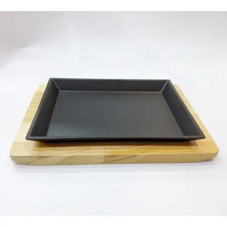 #YY2102; Cast iron pan 22x16cm + wood ..