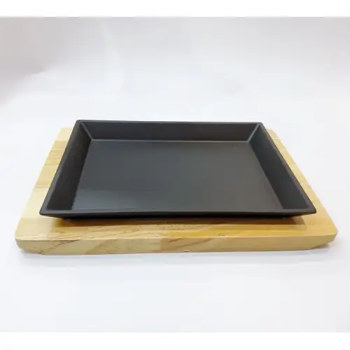 #YY2102; Cast iron pan 22x16cm + wood 