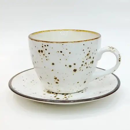 #KKE250-WT; Ceramic coffee cup with sauc..